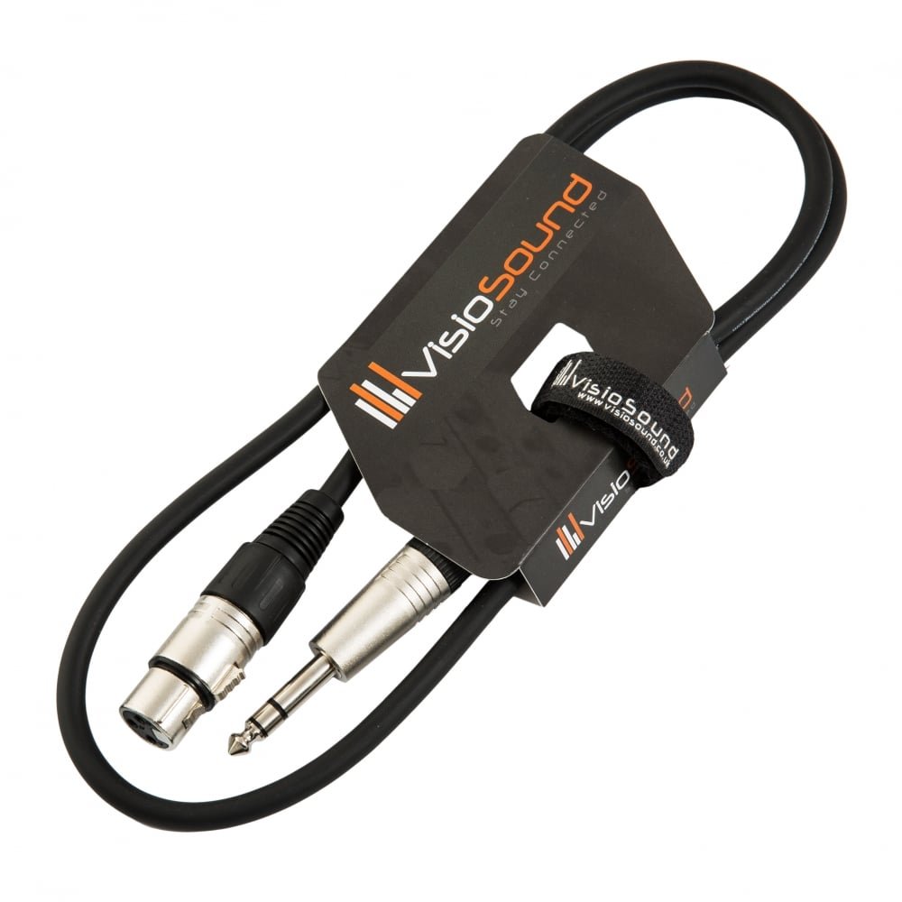 VisioSound Female XLR to 6.35mm Stereo TRS Jack Lead/Balanced Signal/Audio Patch Cable 1m Black