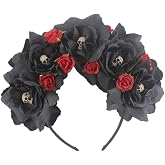 Floral Fall Women Day of the Dead Flower Crown Festival Headband Rose Mexican Floral Headpiece HC-23 (Black Rose)