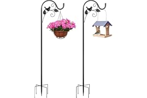 Fave Plus Shepherds Hook Metal Hummingbird Feeder Bird Ornament 66 Inch with 5 Prong Base Adjustable Height Heavy Decoration Hanging Holder LED Light for Garden,2 Pack