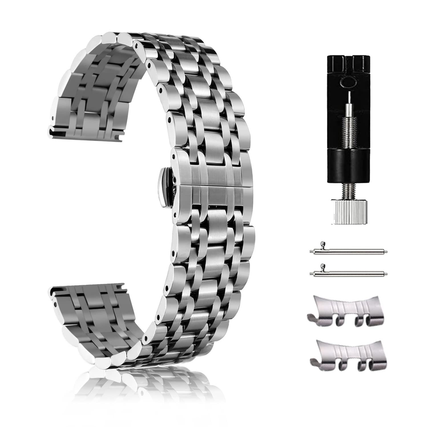 CeiBand 20mm 22mm Watch Strap, Metal Adjustable Wristband, Quick Release Watch Bracelet for Women and Men, Stainless Steel Replacement Watch Band - 20mm Silver