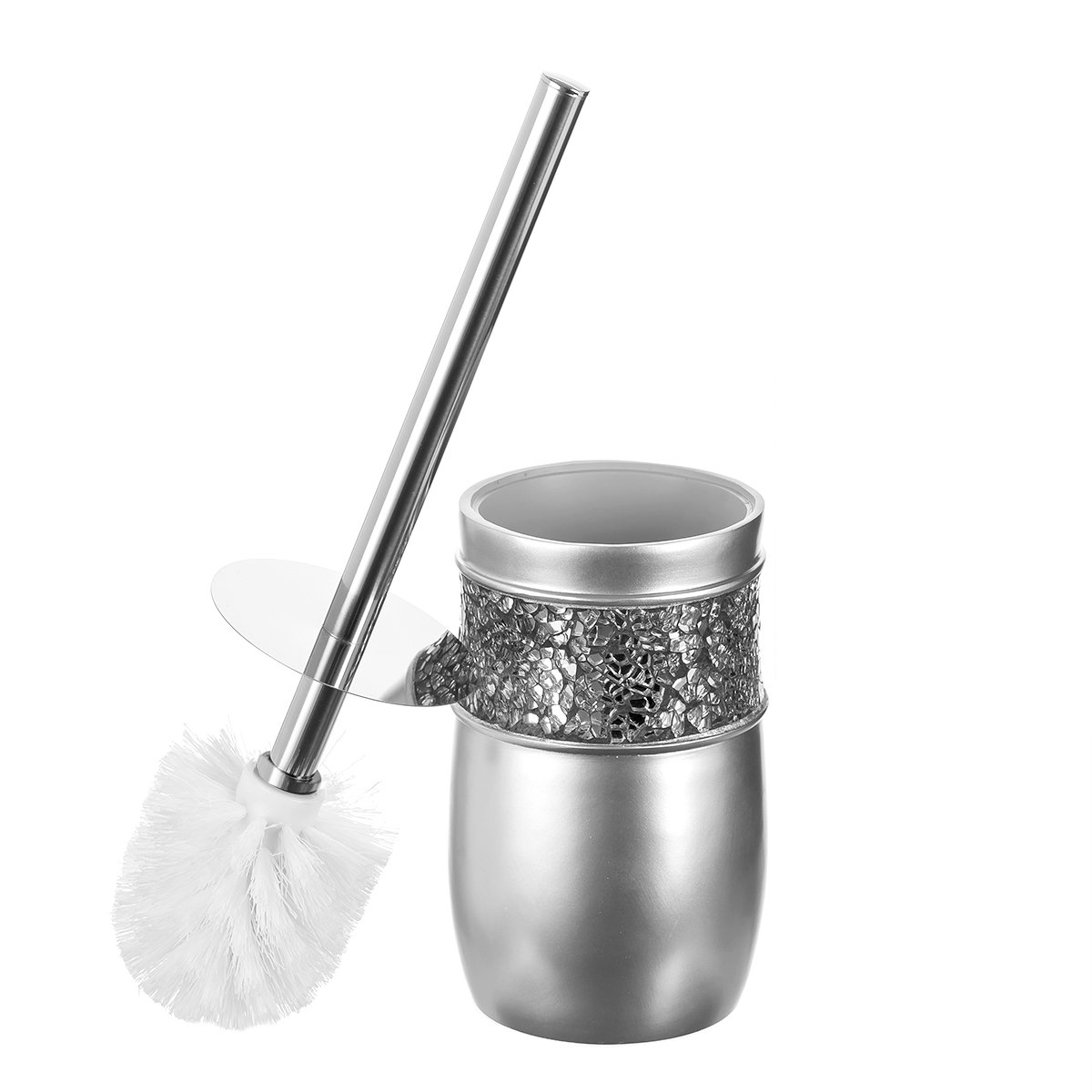 Creative Scents Toilet Brush with Holder - Toilet Bowl Cleaner Brush and Holder - Good Grip, Deep Cleaning, Decorative Design Compact Toilet Bowl Scrubber (Silver)