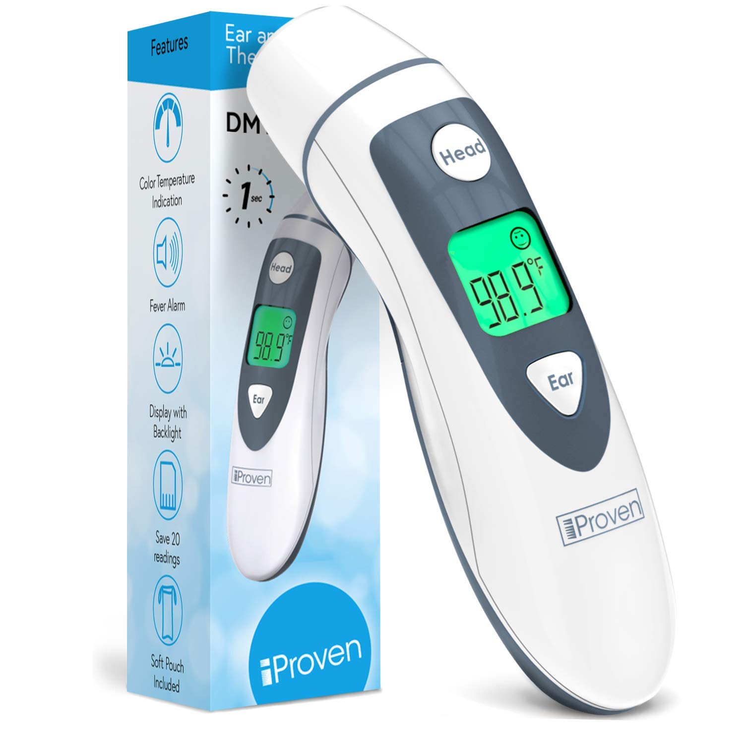 Buy iProven Thermometer for Adults Forehead and Ear Fever Alarm, 1