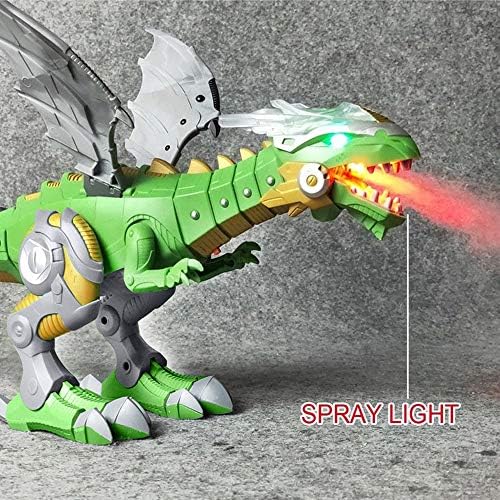 Dragon Toy for Boys Walking Dragon Toy Electronic Dinosaur Robot Toy,Outsta Multi-Functional Dinosaur Robot Battery Powered Mist Spray Flashing Lights Sounds Movement Kids (Green)