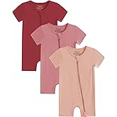 Jimonda Boys Baby Girls Short Sleeve Romper Unisex Baby Footless Pajamas With Viscose 2-Way Zipper Front 3Pcs0-24Months