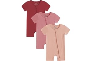 Jimonda Boys Baby Girls Short Sleeve Romper Unisex Baby Footless Pajamas With Viscose 2-Way Zipper Front 3Pcs0-24Months