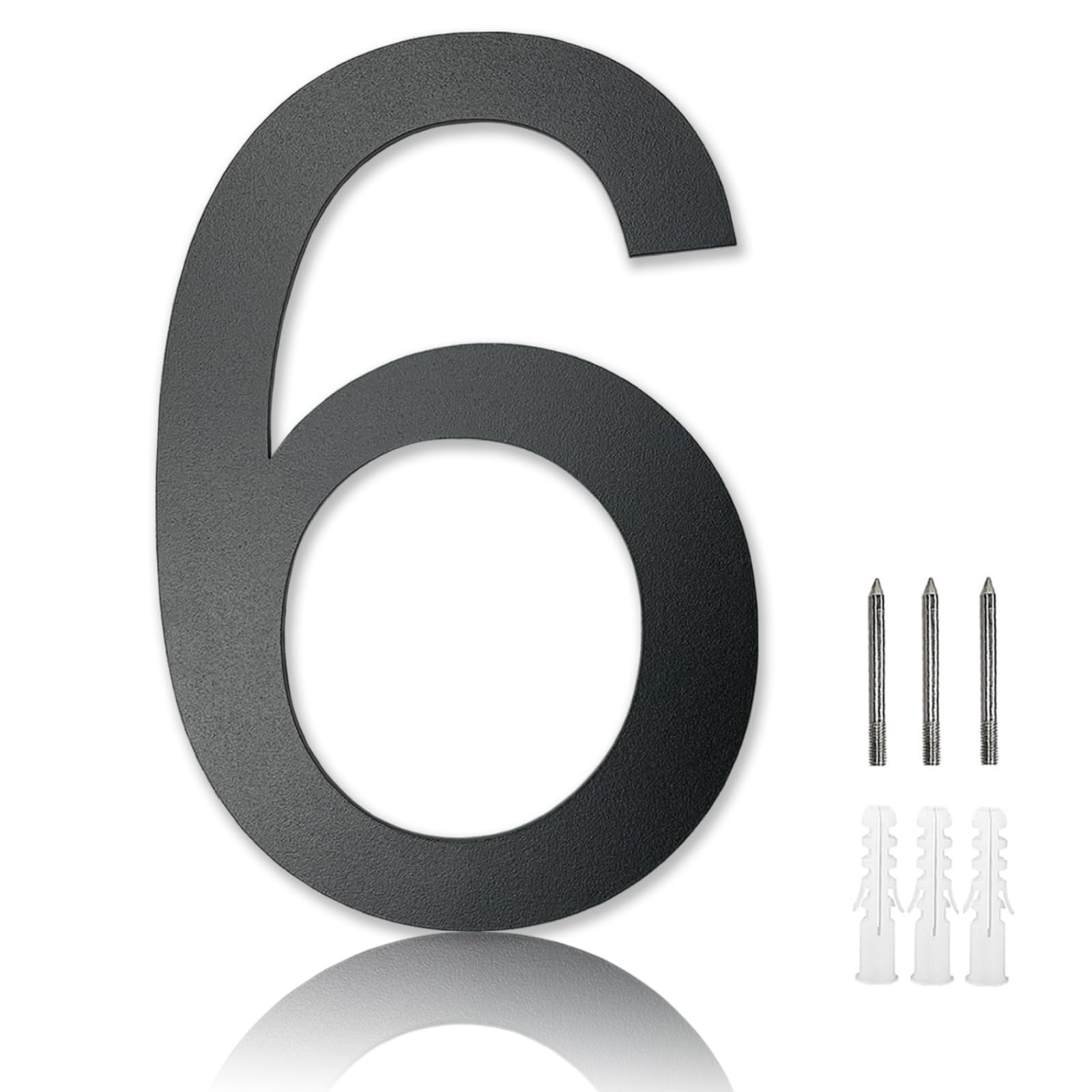 MOLVCE 8 inch Large House Number for Outside Floating, Anthracite Solid Stainless Steel RAL 7016 Anthracite Door Number Fine Structure Powder Coated, Sign Screw On, Font Arial - Number 6