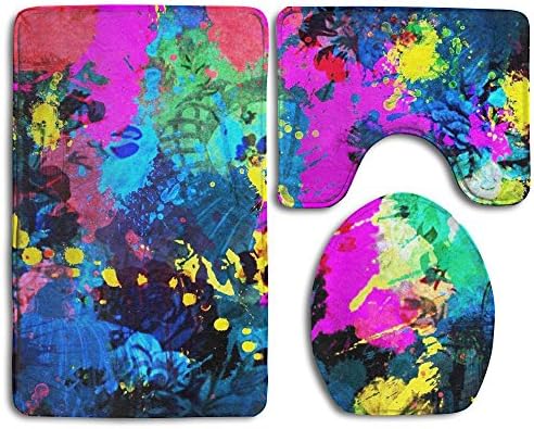 Novel Graffiti Paint Abstract Prints 3 Piece Non-Slip Bathroom Rugs Set Living Room Anti-skid Pads Bath Mat + Contour + Toilet Lid Cover