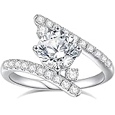 Moissanite Engagement Rings for Women,Round Cut VVS1 D Color Moissanite Ring,Sterling Silver Plated 18K White Gold Wedding Band Ring for Women