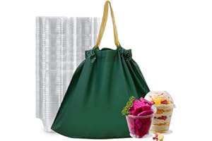 PCBAG 50PCS To Go Bags Plastic Reusable Water Proof Drawstring Bags with Handles Take Out Bag for Food | Restaurants | Delivery | Shopping | Grocery (?Green)