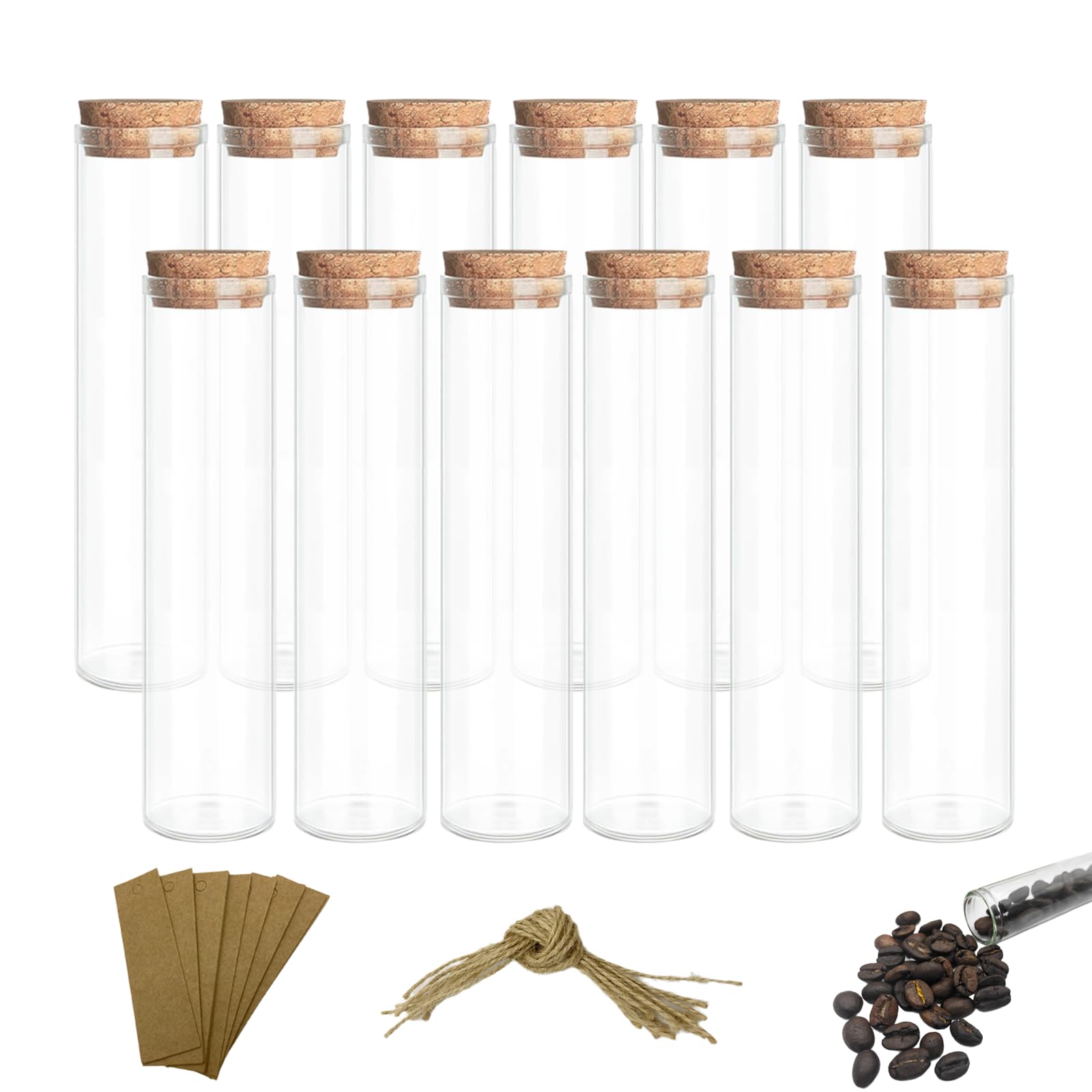 Photo 1 of 12pcs Small Cork Bottles with Lids – 25ml Mini Glass Bottles with Twine and Blank Kraft Tags for Coffee Wedding Favors, Christmas Party Decor, Baby Shower Gifts, Sand Jar, DIY Crafts, Party Supplies