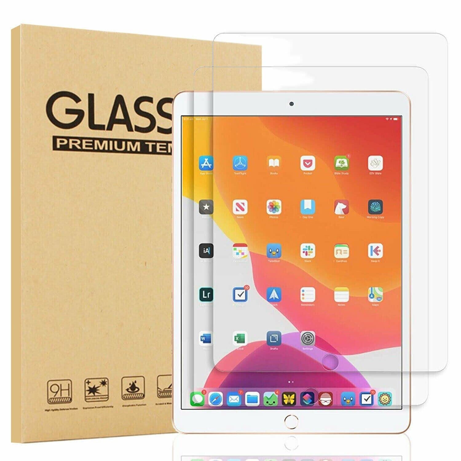 2-Pack Genuine Tempered 9H Glass Screen Protector For iPad 9.7-inch, 2018/2017 7th-8th Generation Model iPad Air iPad Air 2, iPad Pro 9.7-Inch