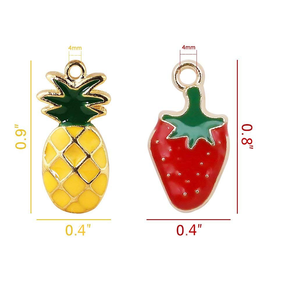 20 pcs Straberry Charms and Pineapple Charms, Fruit Shaped Jewelry Making Pendants, Cute Alloy Beads for Earring, Necklace, Bracelet Jewelry Making and Crafting