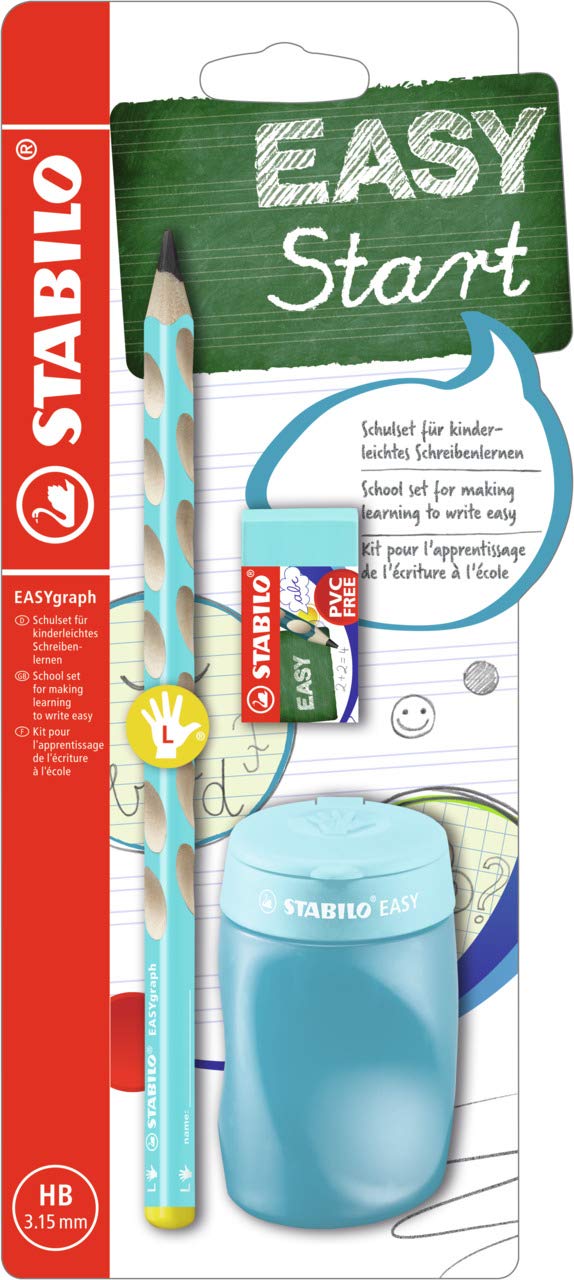 STABILO School Set EASYgraph Pencil + EASYsharpener + EASYeraser - Left-Handed - blue
