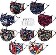 Cloth Face Maks Washable Reusable for Women Men with Nose Wire&Filter Pocket&9 Filters,3 Layers Fabric