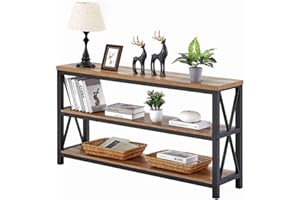 FATORRI Industrial Console Table for Entryway, Wood Sofa Table, Rustic Hallway Tables with 3-Tier Shelves for Living Room (55 Inch, Rustic Oak)