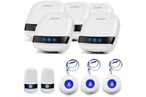 LIOTOIN Caregiver Pager Wireless SOS Call Button Nurse Alarm System Home/Elderly/Patient/Disabled/School Call Bell 5 Transmitter 5 Plug-in Receiver (600+ft Operating Range)…