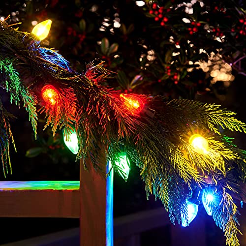 C7 Christmas Lights Outdoor 100 Count, 58 Ft, Multicolor Large Bulbs