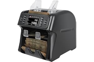 NUCOUN VS-35 Mixed Denomination Money Counter Machine,with Reject Pocket,Support USD/EUR/MXN/CAD Count,Bill Sorter,Counterfeit Detection CIS/UV/MG/IR,4'' Touch Screen,Sort&Print Enabled Cash Counter
