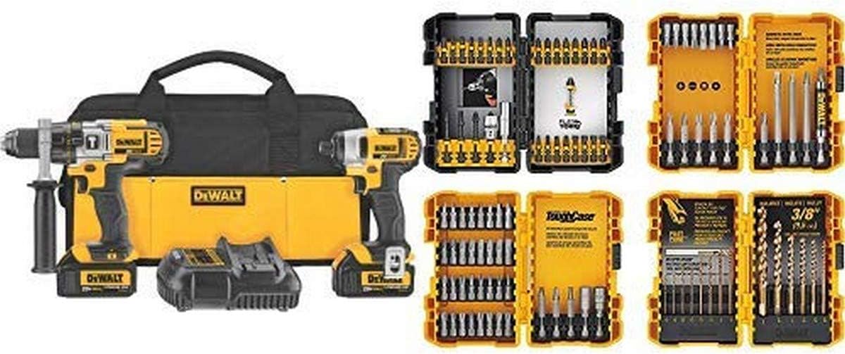 DEWALT 20V MAX Impact Driver and Hammer Drill Combo Kit (DCK290L2) with DEWALT DWA2FTS100 Screwdriving and Drilling Set, 100 Piece