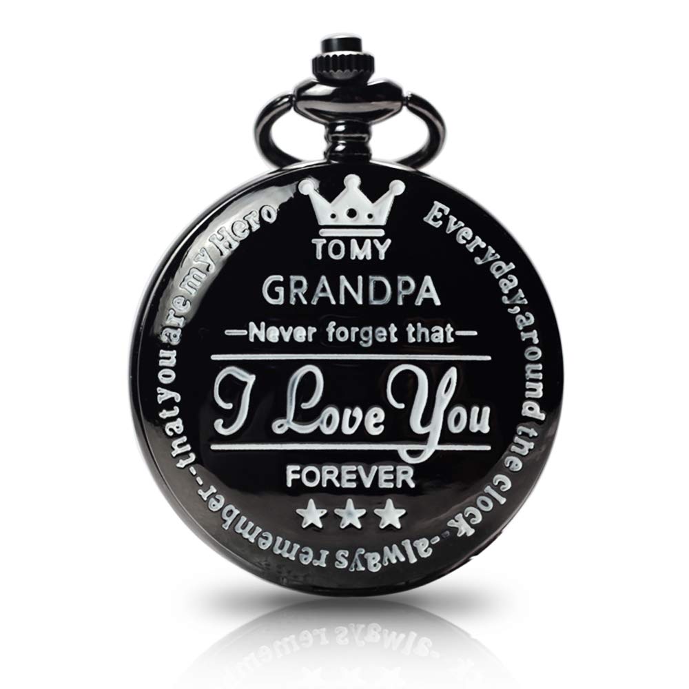 Vodock to My Grandpa Pocket Watch,Engraved Pocket Watch for Grandpa Gifts (Black)