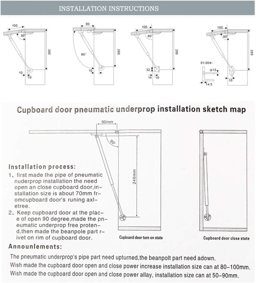 QOPAHI 200N/44lbs Gas Struts for Heavy Lid Kitchen Cabinet Cupboard Hinges Safety Lift Support Soft Open Lid Safety Hinges for Cupboard Doors Toy Gas Box Cover Pack of 2 - Image 5