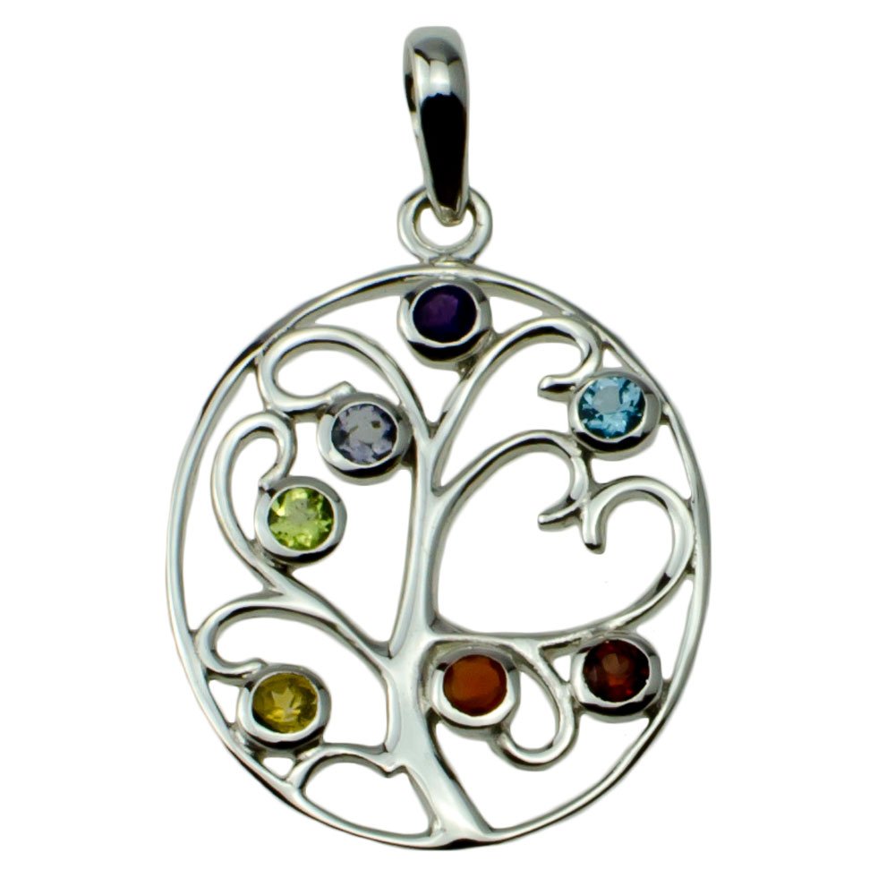 I Be, Chakra Pendant with 7 Chakra Gemstones and Sterling Silver, Length 4 cm in Gift Box, 20 Love