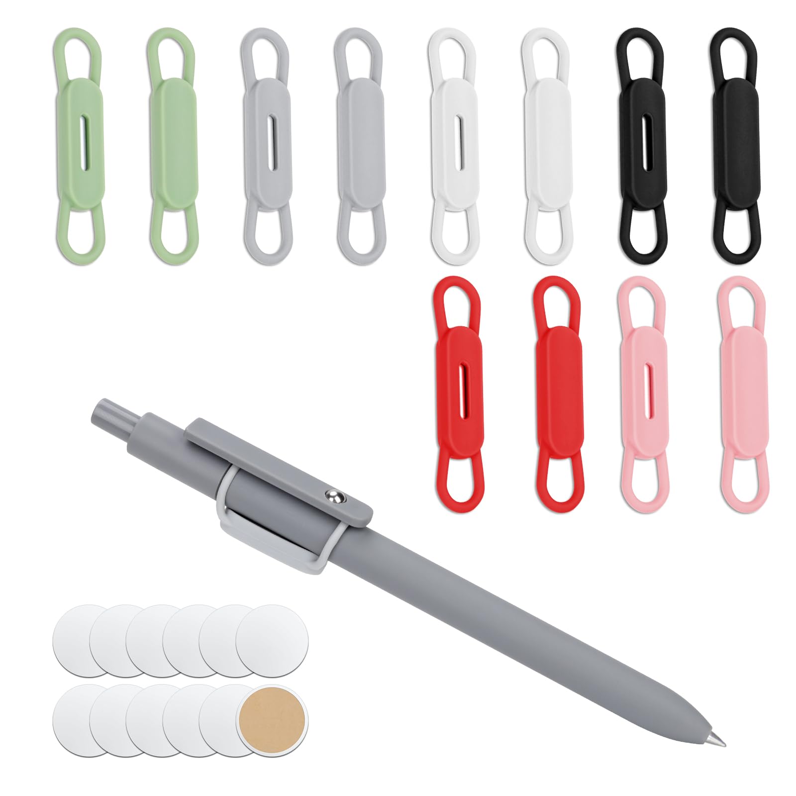 Photo 1 of 12pcs Magnetic Pen Pencil Holder, Silicone Magnetic Marker Organizer with 12 Magnet Sheets Adjustable Magnetic Pen Grip Storage Office Accessories for Refrigerator Desk Whiteboards Clipboards