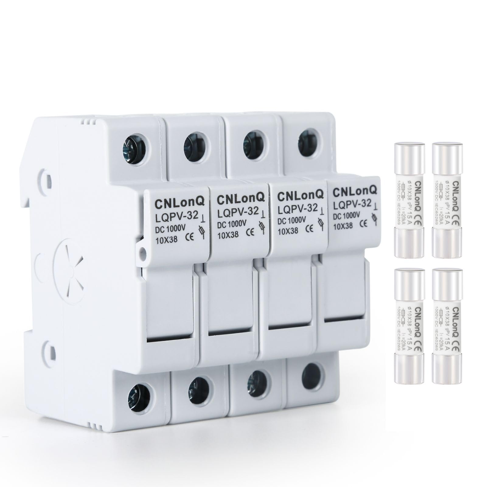 Jadeshay Fuses DC1000V Solar PV Fuse Holder RT18-32X 1P Fuse 10x38mm (4 x Fuse Holders without Light+4 x 15A Fuses)