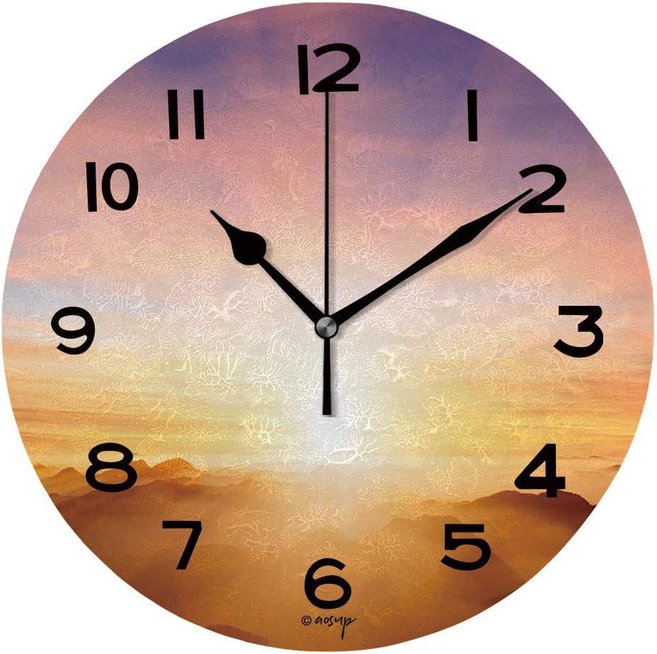 ALUONI Round Wall Clock Sunset 10 inch Morden Wall Clocks Silent Round Decorative
