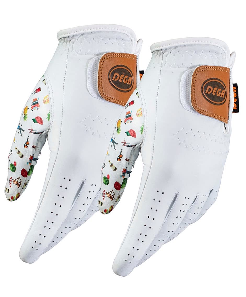 DEGA Golf Gloves 2 Pack 100% Cabretta Leather Golf Glove Men Left Hand Thumb Printed Designs (S, Good Times) โ image 1