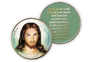 LOGOS COINS Sacred Heart of Jesus, Trust in The Lord, Gold Rimmed Challenge Coin, Proverbs 3:5-6 Gift