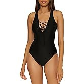 BCA by Rebecca Virtue Womens Jemma Lace Up One Piece Swimsuit, Scoop Neck, Adjustable, Bathing Suits for Women