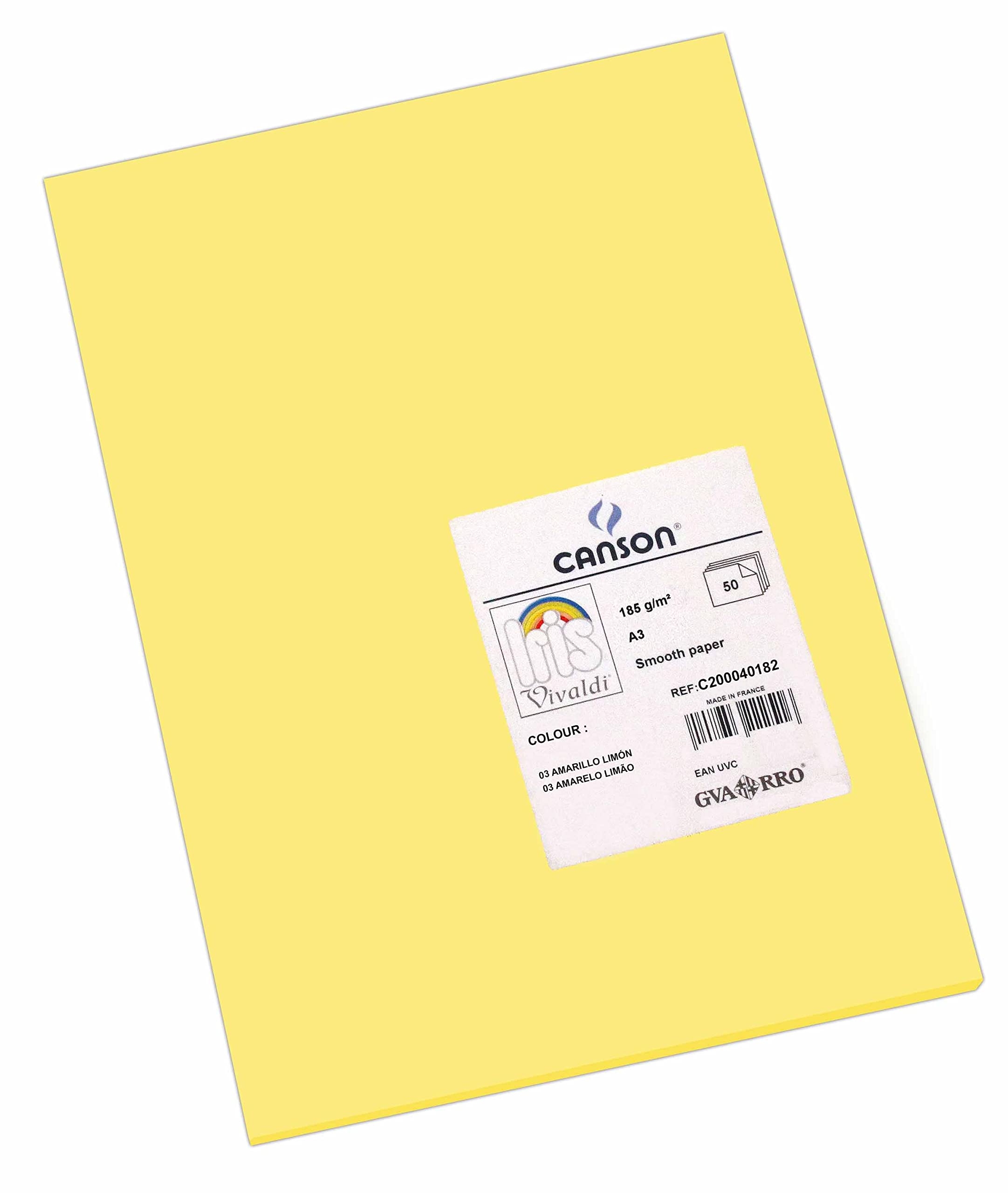 Canson Iris Vivaldi A3 185 GSM Smooth Colour Paper - Straw Yellow (Pack of 50 Sheets)