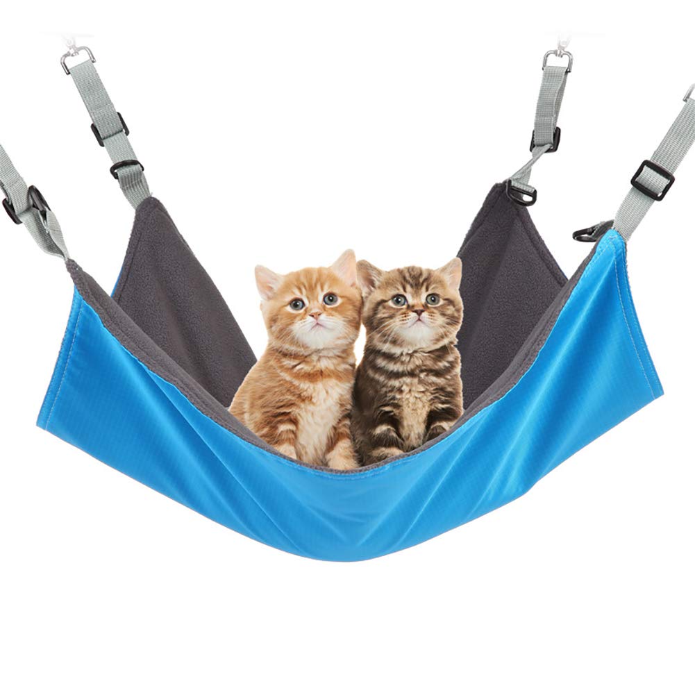 Jorisa Pet Cat Hammock for Cage,Waterproof Nylon Fabric + Soft Warm Plush 2 in 1 Summer & Winter Hanging Bed for Small Animals,Pet Nest Mat Hammock for Cat Rabbit Rat Hamster(56cmx42cm,Blue)
