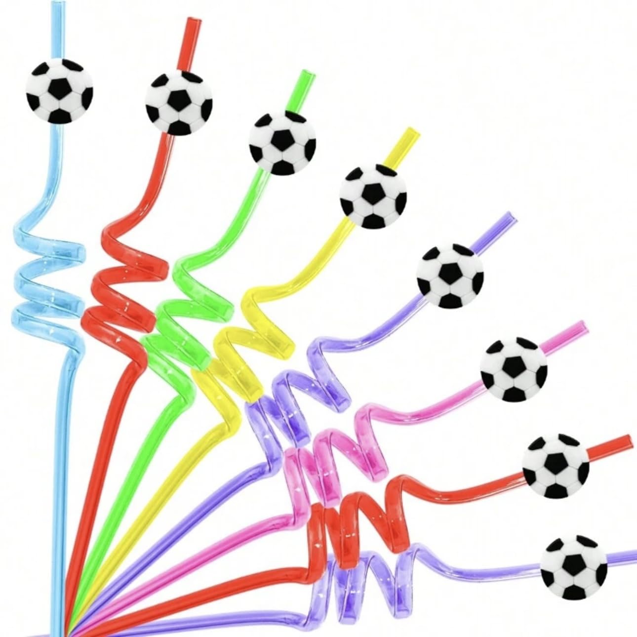 Football Theme Party Straws, 10 Pcs, Reusable Plastic, Kids Crazy Straws