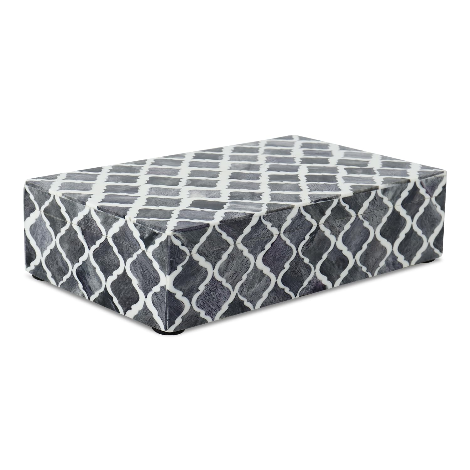 Handicrafts Home Decorative Storage Box with Lid, Moroccan Remote Control Holder Box, Wide Coffee Table Storage Organizer, Bone Inlay Resin Wooden Living Room Storage Box, Gray, 10 x 6 x 2.5