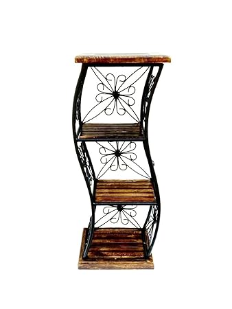Ck Handicrafts Wrought Iron And Wooden Curve Shape Storage Book