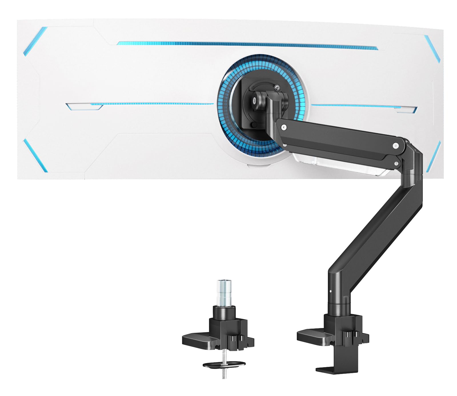 PUTORSEN Heavy Duty Monitor Arm for 17-49" Flat and Curved Screens, Aluminum Ergonomic Gas-Assisted Single Arm Mount, Adjustable Tilt Swivel Support up to 20kg with VESA 75 to 100mm