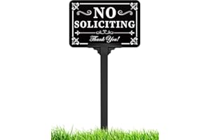 Multiwins No Soliciting Sign for House with Stake - Adjustable Height - 12 x 8 Inch/37 Inch High - 50-mil Thick Aluminum -Metal No Soliciting Yard Sign for Home/Front Door and Business (Rectangle-White)