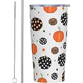 YIKISSKID Fall 20oz Tumbler with Lid and Straw for Women Men, Autumn Harvest Pumpkin Insulated Mug Thanksgiving Fall Pumpkin Stainless Steel Tumbler Double Wall Vacuum Travel Mug Coffee Cup