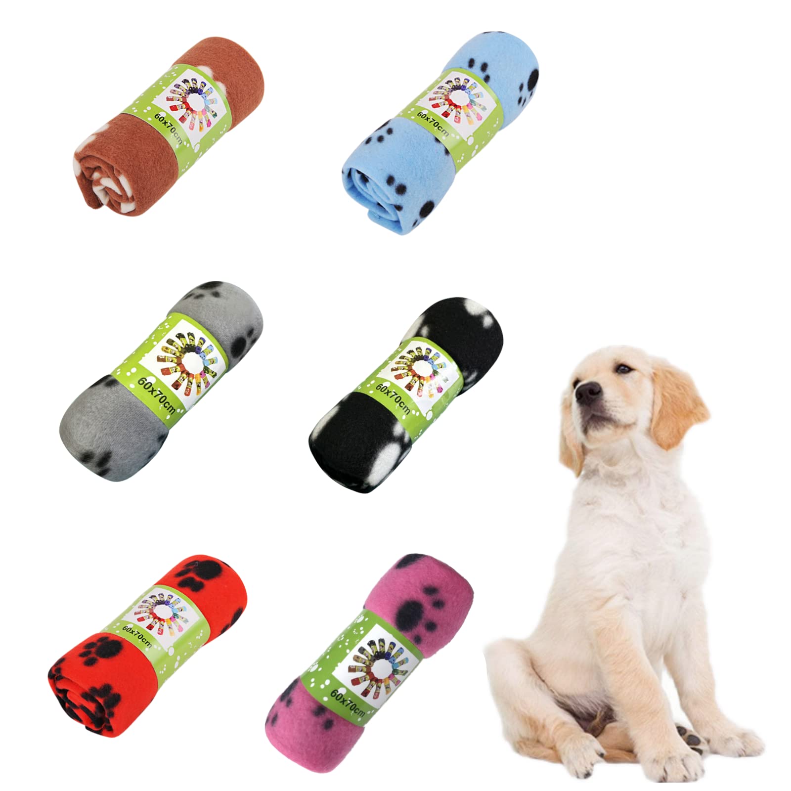 Aliangting 6Pcs Pet Blanket for Small Dogs Cats Soft Warm Puppy Blankets Washable Pet Fleece Blankets with Paw Print