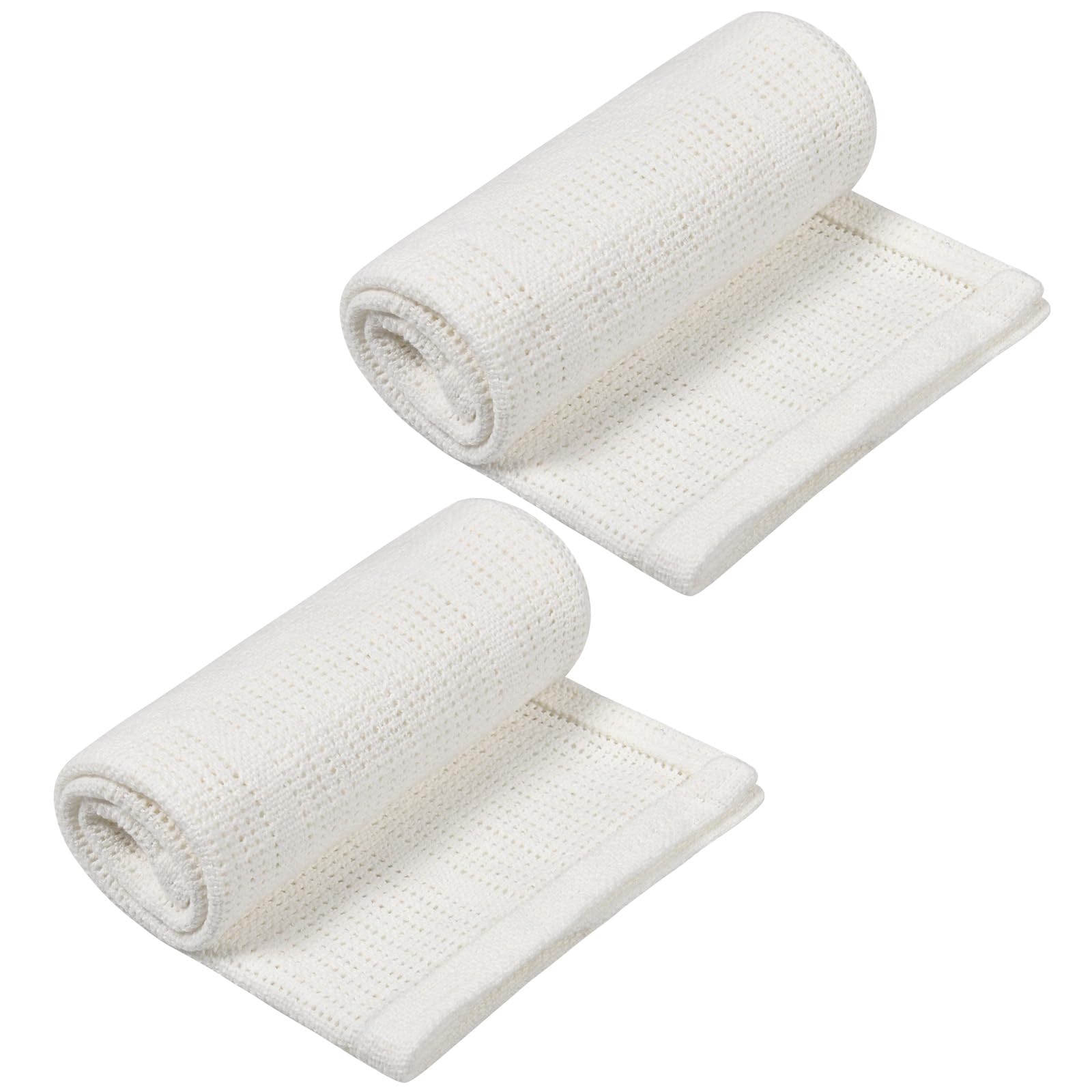 HOTUT 2Pack Soft 100% Cotton Cellular Baby Blanket, Warm & Cosy, 70cmx98cm, White, Unisex, All Seasons