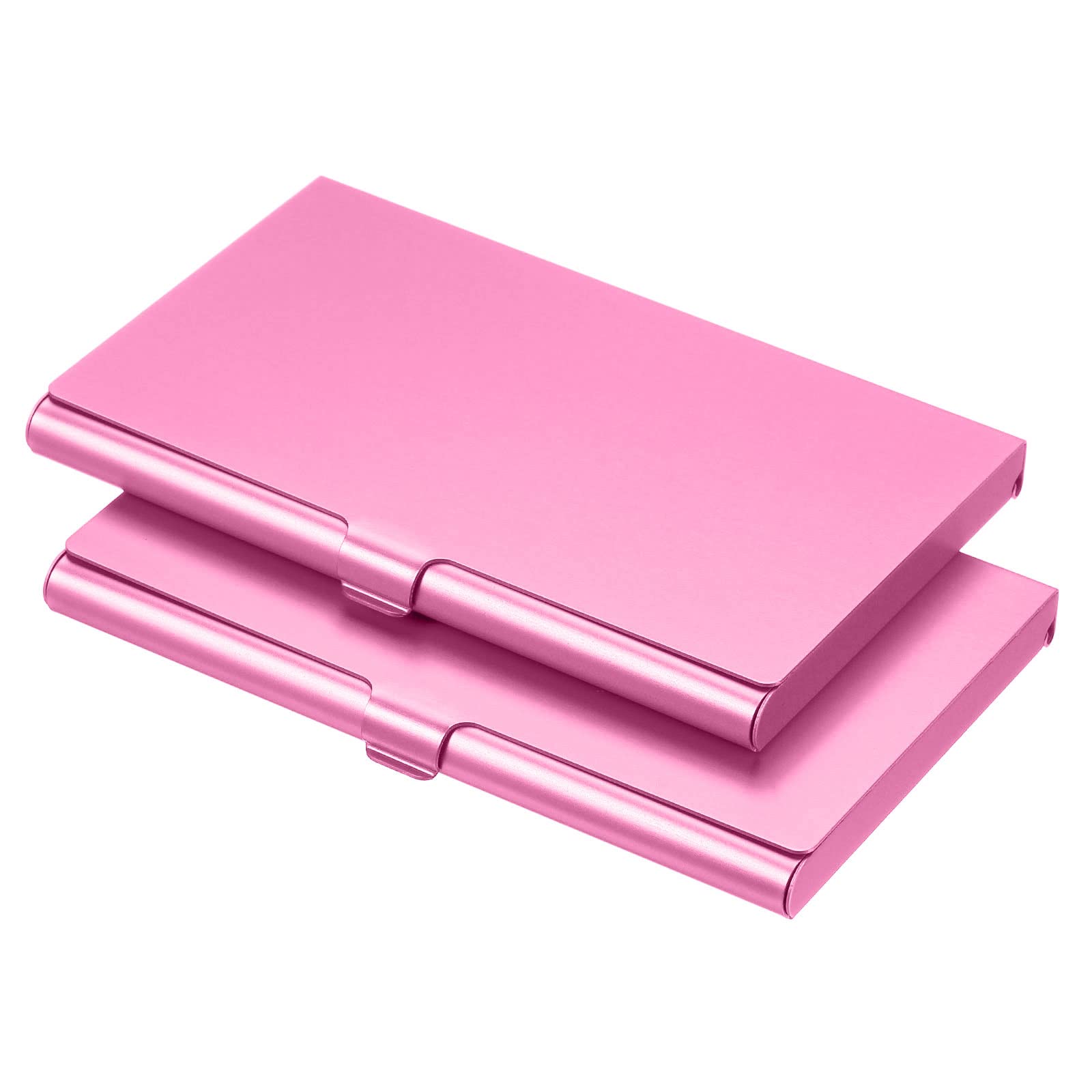 PATIKIL Business Card Holder, 2 Pieces Aluminum Alloy Flip Cover Slim Name Cards Case for Women Men, Pink