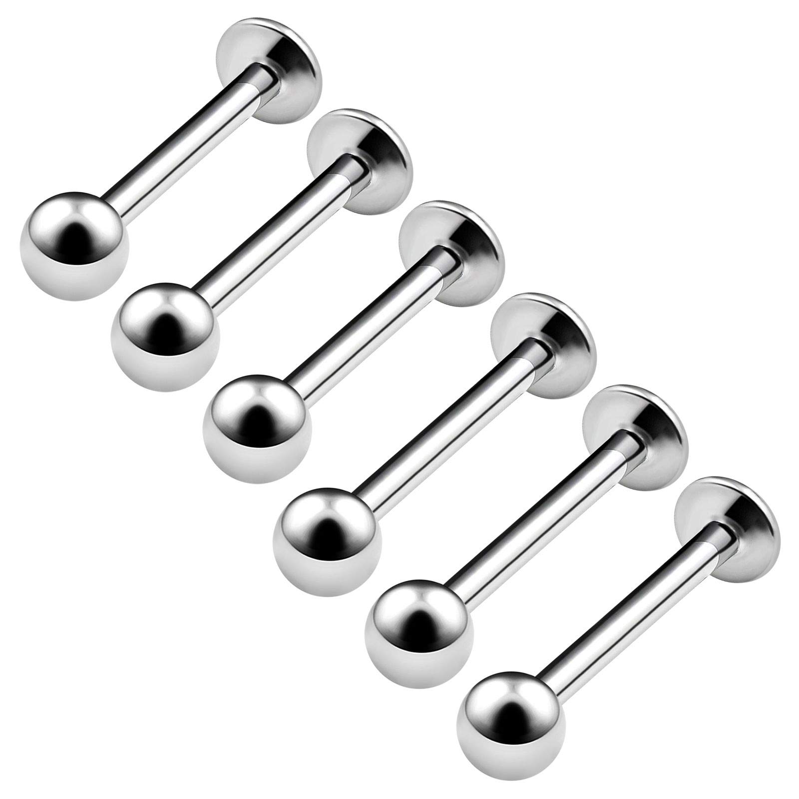 6PCS Surgical Steel Lip Studs 16g 10mm 12mm 3mm Ball Lip Cartilage Snakebites Tragus Earrings Labret Piercing Jewellery 4568