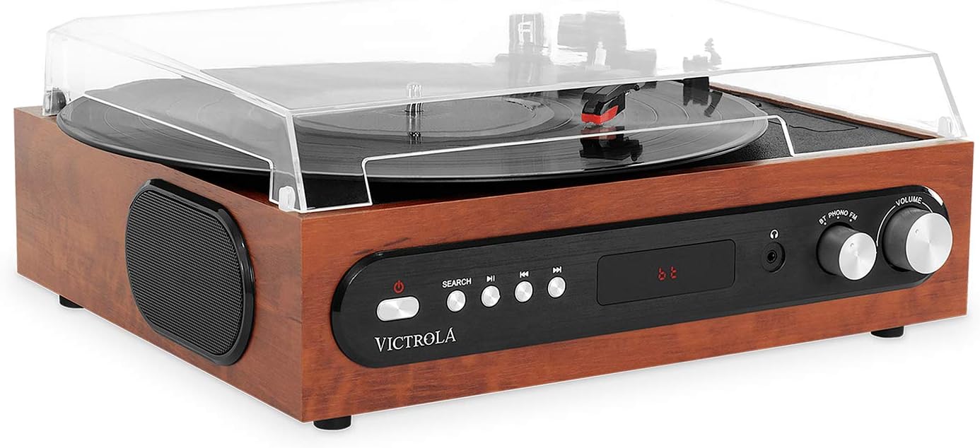 victrola acrylic clear turntable with bluetooth speakers