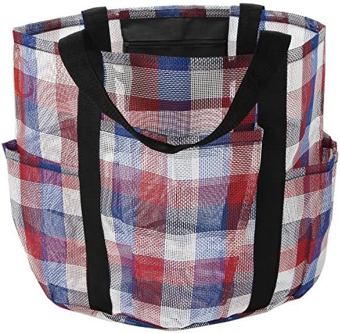 SC Lifestyle All Purpose Bag Tote w/Zipper Pocket & Carabiner- Use As A Beach Bag or Grocery Bag (Red/White/Blue)