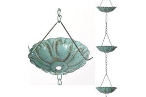 Jemeni 8.5' Length Water Lily Flowers Rain Chain for Gutters Downspouts, Green Patina, Iron…