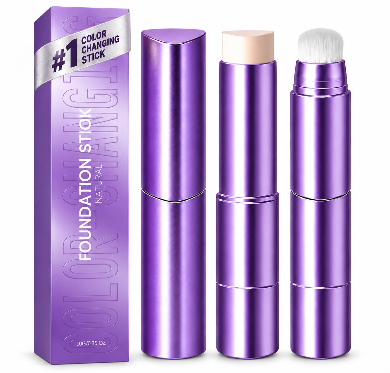 Face Foundation Stick Love, 2-in-1 Color Changing Foundation Stick & Brush | 2 Pack Color Changing Face Foundation Stick, 2-i