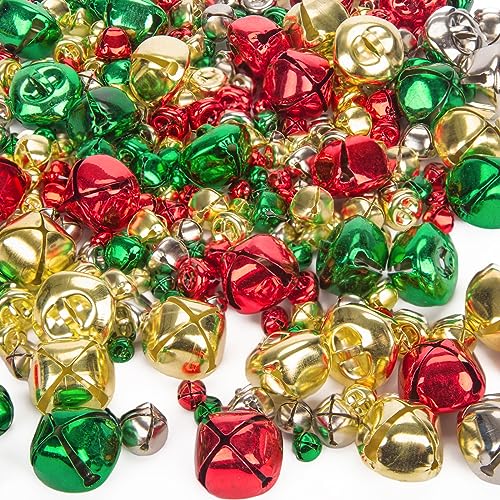 Shindel 250PCS Jingle Bells Bulk, Jingle Bells for Crafts Colorful Christmas Bells 4 Assorted Sizes for DIY Craft Christmas Birthday Wedding