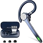 HEIBAS Bluetooth Headset, Wireless Bluetooth Earpiece with 500mAh Charging Case 72 Hours Talking Time Built-in Microphone for iOS Android Cell Phone, Hand-Free Headphones for Trucker, Office-Blue